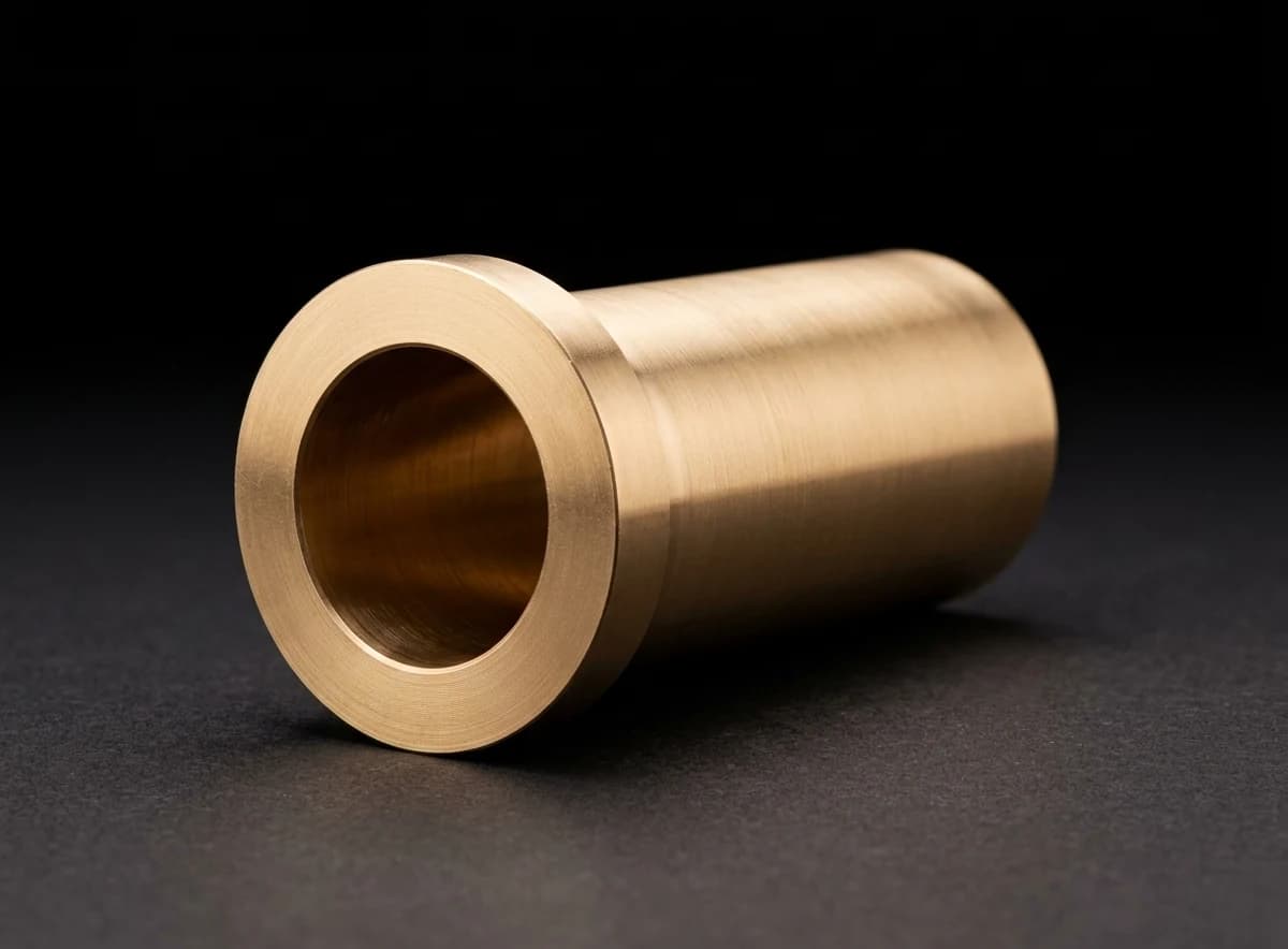 Brida de bronce premaquinado sobre fondo oscuro, con las marcas del torno a la vista